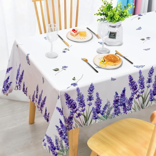 iEvery Tischdecke Abwaschbar, Lila Lavendel Gartentischdecke Rechteckig Wetterfest Floral Table Cloth Polyester Tischdecke Waterproof für Outdoor Gartentisch Küche Esstisch Garten 110x140 cm