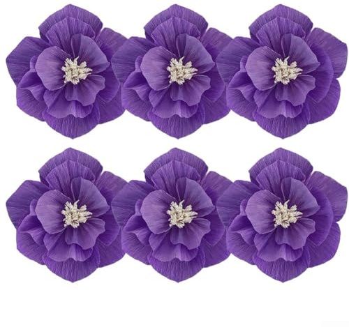 6 Stück handgefertigte Papierblumen. 3D-Deko-Krepppapierrosen, künstliche Blumenarrangements, für Hochzeit, Party, Heimdekoration (dunkelviolett)