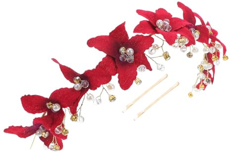 VALICLUD Bridal Red Headdress Rhinestones and Pearls for Bride Hair Accessories Wedding Engagement Party Flower Crown Headband Elegant Leaves Floral Hair Vine Headpiece