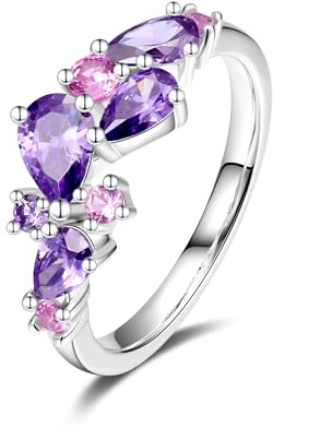 FANCIME Wisteria viskande ringar vitguld pläterad sterlingsilver flera ädelstensslipade födelsedag bröllop fest mors dag examen fint smycke present till kvinna brud brudtärna, Ädelsten, Kubisk