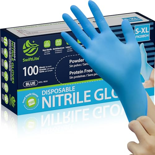 SWIFTLITE Nitrile Gloves, Food Safe Disposable Gloves Latex Free, Blue Rubber Gloves Powder Free for Food Prep, Cooking, Kitchen Cleaning (Medium, 100)