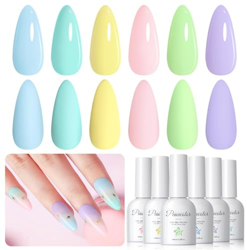 PEACECOLOR UV Nagellack Set, 6 Farben Macarons Gel Nagellack Rosa Blau Gelb Grün Lila, UV/LED Soak off Nail Polish Set für Anfänger, 10ML