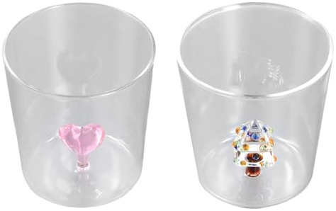 Culinavog Juego de 2 Vaso de Cristal de 300 ml para Whisky, Tazas de Capuchino para Bebidas Frías y Caliente, Portable Taza de Café Blanco para Restaurante, Casa, Halloween, Navidad (Multicolor)