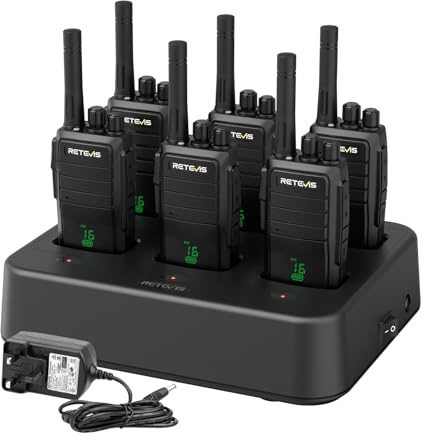 Retevis RT21H 3.0 Walkie Talkies with Hidden Screen IP54 Waterproof,6 Pack | Rechargeable Security 2-Way Radio Black for Schools Hotels Warehouses, Type-C & 6-Way Charger, Durable Portable Handheld
