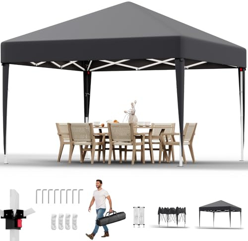 JUMMICO Pavillon Faltpavillon 3x3,Pavillion Höhenverstellbar Stabil Wasserdicht Winterfest,Pop-Up Gartenpavillon UV Schutz 50+ Faltzelt für Garten, Innenhof, Camping,Gazebo Grau