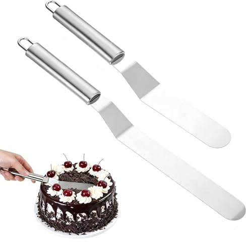 Ousuwo Lot de 2 spatules angulaires de 15,2 et 20,3 cm en acier inoxydable pour lisser, étaler glaçage, crème, fromage, beurre, outils de cuisson avec poignée incurvée, pour décorer les gâteaux et le