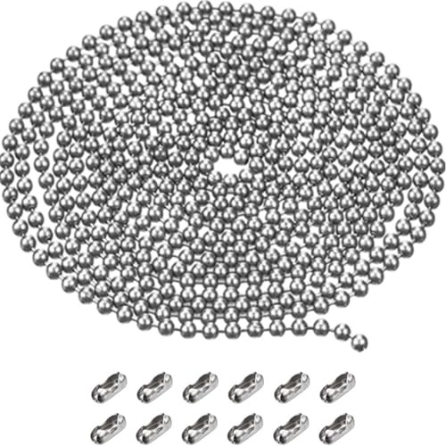 AMENGJ Catena a Palline Catene for collane con Perline a Sfera in Acciaio Inossidabile da 5 m for Realizzare Gioielli 50 connettori in Metallo for Il Fai Te(2.4mm Ball Chain)