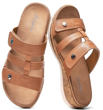 Littleplum Sandales pour femme - Sandales de plage Mules confortables pour l'été - Avec boucle réglable Sandales Orthopédiques,Marron,38 EU