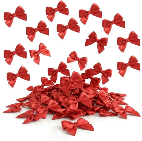 RhiVrillion 100 Stück Rote Schleifen - Selbstklebende Geschenkschleifen für Geschenkverpackung, Wedding Decoration, Cards