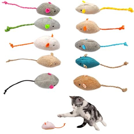Tastetreasure 10er Set Plüschmaus Katzenspielzeug mit Katzenminze, Interaktive Spielmaus für Katzen & Kitten, Robustes Catnip Stofftier zur Selbstbeschäftigung