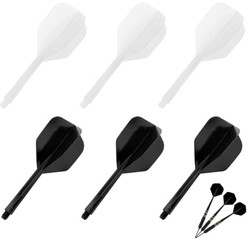 YIPFEN 6 STK Darts Flights mit Schäfte Stabil Fusion Flights Dart Flyer mit Schaft Integrierte Festen Kunststoff Dartschäfte Shaft Flight System Kombi (2BA，Schwarz)