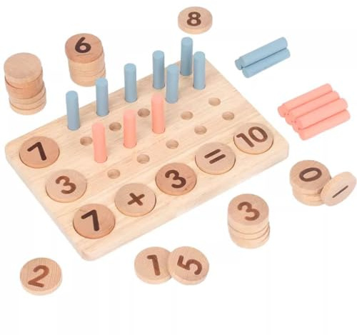 LLTCMYGS Manipulativo de Matemáticas de Madera Montessori, Tablero de Conteo de 10 Casillas con Fichas y Palitos Numéricos