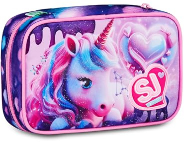 SJ GANG STYLE JAM GANG Astuccio Scuola Speed Case PIXIE UNICORN, Rosa, Portapenne Monoscomparto con Planche Amovibili, Attrezzato, 44 pezzi, Accessori Zaino, Scuola elementare, Bambina