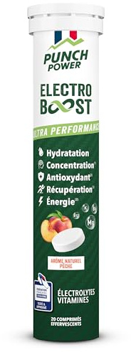 ELECTROLYTES HYDRATATION - Electrolyte Punch Power - SANS SUCRE - Fabriqué en FRANCE - Vitamines, Minéraux, Magnésium - Pastille Hydratation Sport - 20 Pastilles Effervescentes Hydratation Pêche