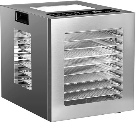 JUMMICO Dörrautomat 850W Edelstahl – 12 Tabletts, 48h Timer, 10 Programme, Digitale Steuerung, Ideal für Dörren von Fleisch, Obst, Gemüse & Kräutern – Rezeptbuch mit 67+ Ideen