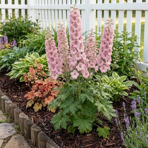 Bloomique - Set di 3 - Delphinium Magic Fountains Pink Shades - Speronella - Ricca fioritura - Resistente all'inverno - Perenne - Altezza 10-20 cm - Vaso 9 cm