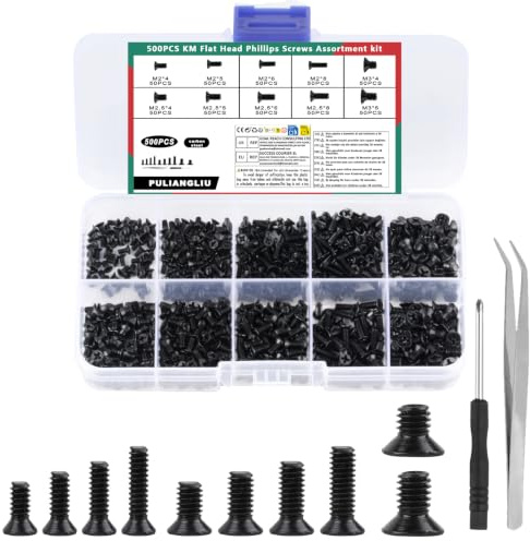 500 st M2 M2,5 M3-skruvset, försänkta skruvar, platt huvudskruvar, maskinskruvssortiment, gängskruvar set för dator laptop PC reparation
