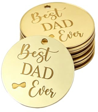 12 Pcs Happy Father’s Day Cake Topper,Gold Round Mirror Engraved Acrylic Cake Decorations Cupcake Hearts Baking Dessert Toppers Decor,for Cupcakes Picks Best Fathers Day Party Decoration (Gold A)