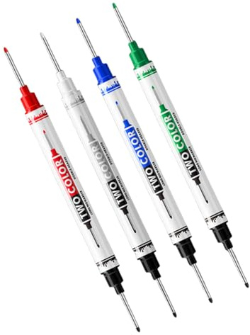 GYCAQAC 4 Pièces Marqueurs de Trou Profond, Pointe Extra-longue de 20mm, Marqueur Chantier, Stylos de Marquage pour Bois, Plastique, Métal, Carton, Bâtiment, pour Marquages Difficiles d'Accès