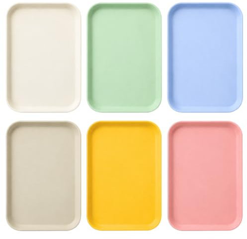 6 Piezas Bandeja Plastico Rectangular, Bandejas para Servir Comida, Reutilizable Bandeja de Cocina Antideslizante, para Cocina, Salón, Comedor, Cafetería (24 x 17 cm)