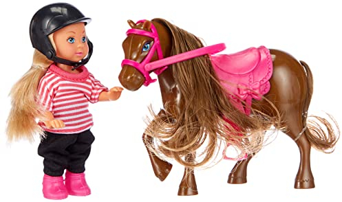Simba 105737464 - Evi Love EIS Pony, 3-Fach Sortiert, es Wird nur EIN Artikel geliefert, Spielpuppe in Reitbekleidung mit Pony und Ausrüstung, 12cm, ab 3 Jahre
