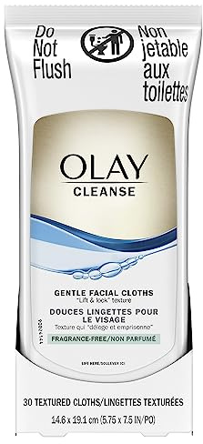 OLAY Wet Cleansing Cloths Gentle Clean, Sensitive/Fragrance-Free 30 Ea (Pack of 2)