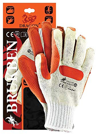 Reis BRUKBEN Dragon Schutzhandschuhe, Weiß-Orange, 10 Größe, 12 Stück