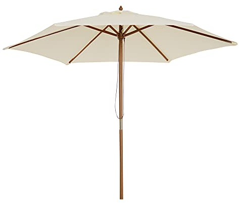 Outsunny Ombrellone da Giardino 2.5x2.3m, Ombrellone Parasole a 6 Stecche in Legno e Poliestere, Beige