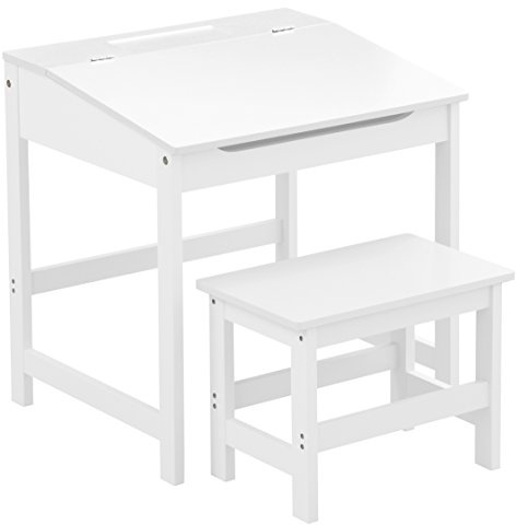 Premier Housewares Kids Desk with Stool – Wooden Children’s Study Table with Storage Compartment, White