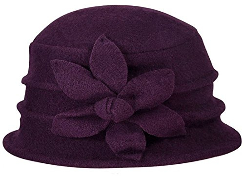 Kuyou Vintage Damen Wolle Cloche Bucket Hut Wintermütze Beret (Lila)