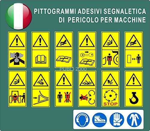 PUBLI 2000 13 Piktogramme Aufkleber ISO 11684 Schilder-Gefahr für die Sicherheit von Traktoren und landwirtschaftliche Maschinen und forstliche in Rot, Kunststoff, Glänzend, Funktional, Sticker