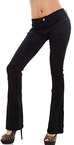 Toocool Schlaghose Damenjeans, Stretch-Damenhosen, Schlaghosen aus Baumwolle, Jeans Damen Bootcut AF108 [S, Schwarz]