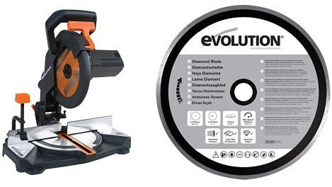 Evolution Power Tools R210-CMS Multi-Purpose Compound Mitre Saw, 210 mm, 110 V with Diamond Blade, 210 mm