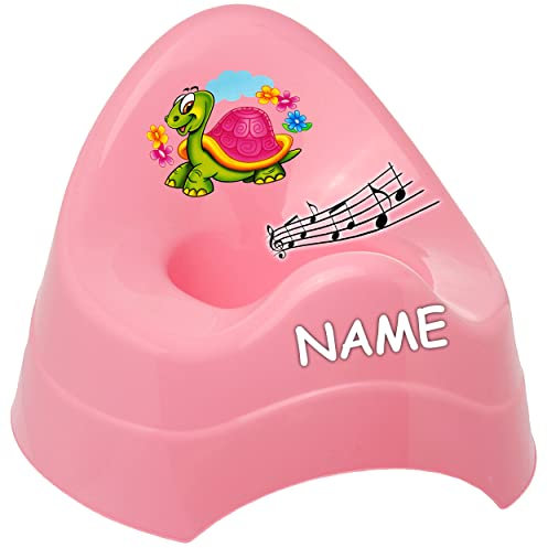 alles-meine.de GmbH Musik & Sound - Töpfchen/Nachttopf/Babytopf - rosa - pink Tiere - Schildkröte & Blumen inkl. Name - Bieco - Melody - mit großer Lehne + Spritzschutz -..