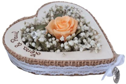 Hochzeit Ringkissen Ringhalter Herz Rose Loveliness apricot für Eheringe mit Namen