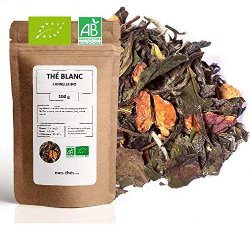 Thé Blanc bio Cannelle - 100g (40 tasses) - Thé en vrac 100% agriculture biologique - Mes-Thés