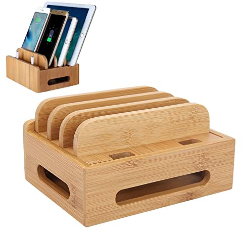 Bamboo Charging Station, Cell Phone Tablet Stand Desktop Charging Dock Holder for All Android Smartphones and Devices 11 Pro Xs Max XR 8 7 6 Plus 5C 5S 5 – Univ