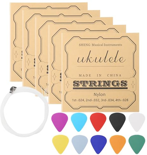Ukulele Strings, 5 Sets of Nylon Ukulele Strings, String Winder for Soprano (21 Inch) Concert (23 Inch) Tenor (26 Inch) Ukulele with 10 Picks