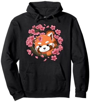 Panda Rouge et Fleur de Cerisier Sakura Japonais Sweat à Capuche