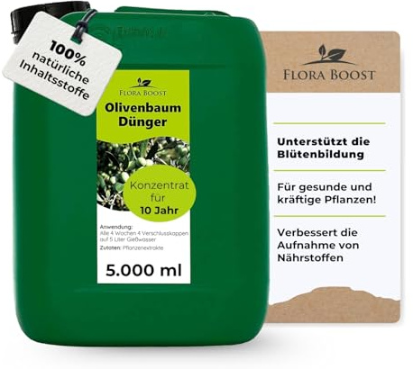 Flora Boost Olivenbaum Dünger Flora Boost 5000ml I Für bis zu 1000L Gießwasser I Langzeitdünger für verbesserte Blütenbildung I Flüssiger Blatt- & Wurzeldünger I 100% natürlicher Pflanzendünger