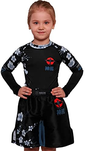 Hardcore Training Kids Rash Guard Compression Base Layer Tights No Gi BJJ Fitness Workout Running (US, Age, 12 Years, Black)