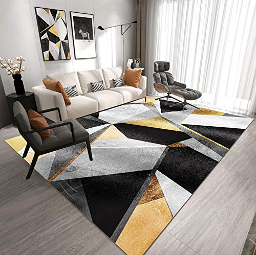 Designer Teppich Kurzflor Orient Teppiche Goldenes gelbes schwarzes geometrisches Puzzlefür Schlafzimmer Esszimmer, Kinderzimmer, Heimdekor 150*200CM (4'9''x6'6'')