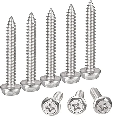 sourcing map Phillips Hex Washer Self Tapping Screws, M6 x 40mm 304 Stainless Steel Hex Flange Sheet Metal Screw 25pcs