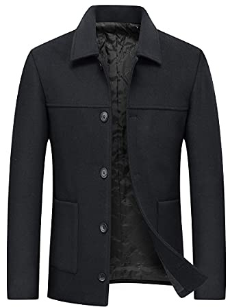 Allthemen Mens Winter Warm Trench Coat Slim Fit Short Overcoat | Mens Wool Blend Business Casual Winter Jacket Leisure Solid Color Coat Button Down Outerwear for Wedding