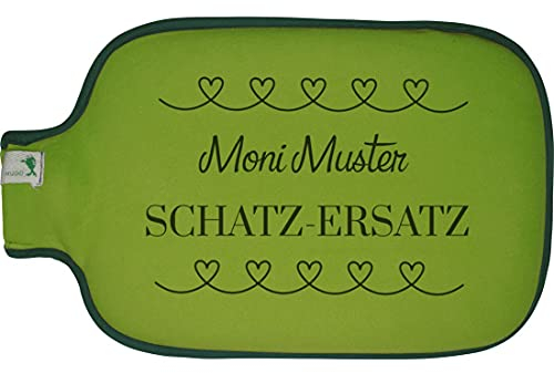Hugo Frosch Wärmflasche mit Namen - personalisiert - Motiv Schatzersatz 01 - viele Farben & Motive – Wärmflasche - grün - Größe 19,5 x 31,5 cm - persönliches Geschenk mit Wunsch-Motiv und Wunsch-Name