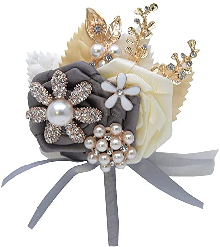 Boutonniere Brautigam Handgelenk Blume Hochzeit Blume Ansteckblume Damen Hochzeitsbrosche Ansteckblume und Corsage Set Abschlussballgeschenk für den Bräutigam Golden Leaf Anstecknadel Hochzeit llxyz