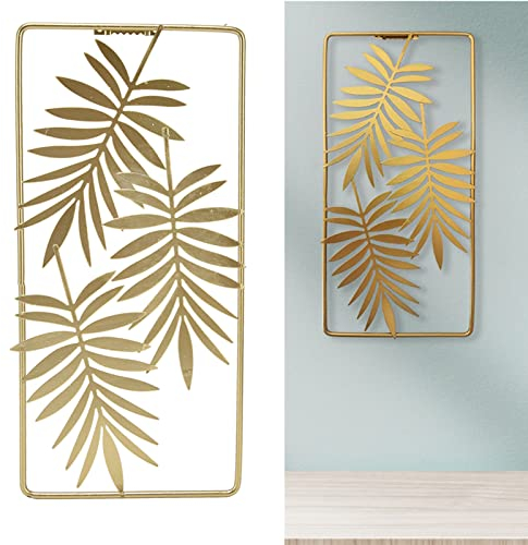 Art Mural Doré en Métal, Fond de Sculpture Décorative de Style Nordique Feuilles Feuilles Forme Décoration Tenture Murale, pour Fond de Chambre à Coucher de Salon, 29,5 X 14,5 Cm