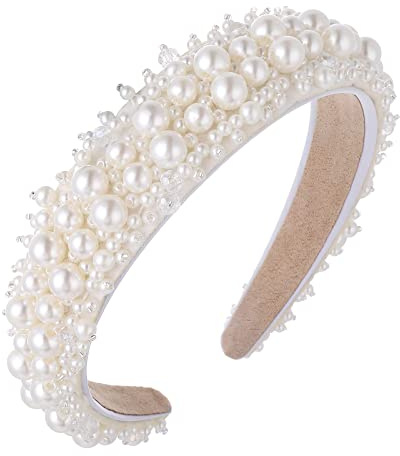 Molain Stirnbänder Mit Kunstperlen Weißer Glitzernder Knoten Strass Satin Breit Dick Brautschmuck Perlen Eleganter Haarreifen Hochzeit Ostern Party Haarstyling Zubehör Für Frauen