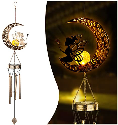 Gardening Gifts for Women, HeiPen Solar Wind Chimes Outdoor, Birthday gifts for Women Grandma Wife Daughter Sister, Mum Presents for Mothers Day, Decor for Garden Yard Porch (Moon)
