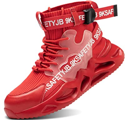 IYVW Safety 7719 Sicherheitsschuhe Herren Damen S3 Arbeitsschuh Luftkissen Schutzschuhe mit Stahlkappe Sportlich Schuhe Atmungsaktiv Rot 38.5 EU